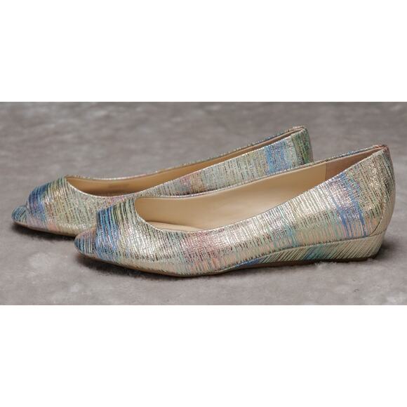 Alex Marie Rainbow Gold Metallic Peep Toe Wedges Womens Size 8 NEW - Picture 15 of 16
